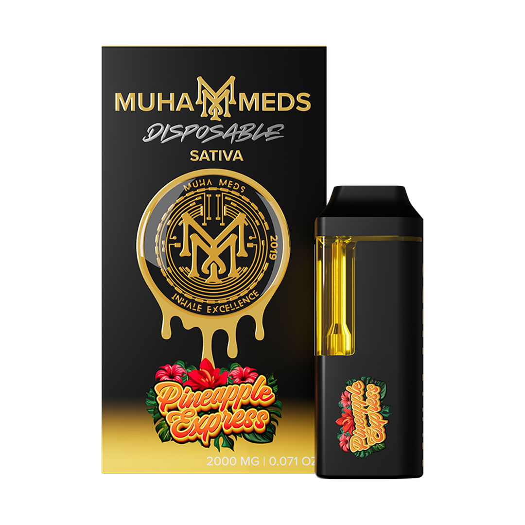 Muha Meds 2000 mg Disposable THC Vape UK – sleek black-and-gold design - Image 2