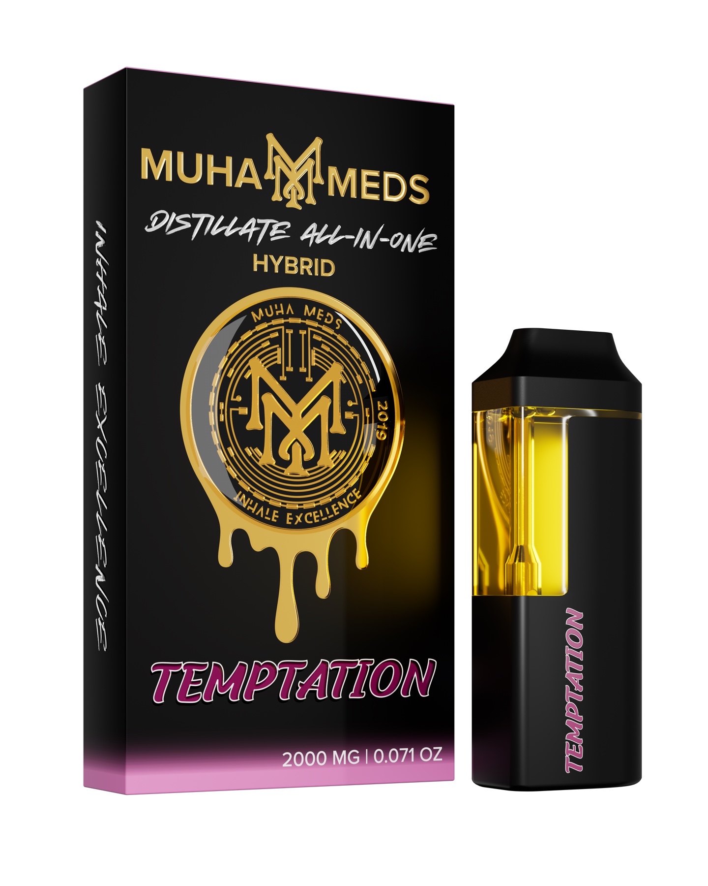 Muha Meds 2000 mg Disposable THC Vape UK – sleek black-and-gold design - Image 3